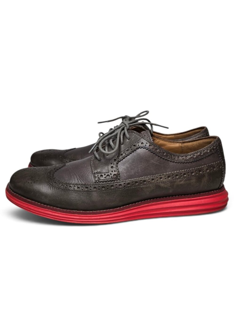 Cole Haan Grand.os Wingtip Oxford Shoes Mens Greyish Brown Red Preppy 10.5